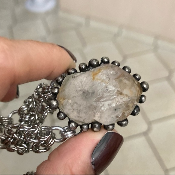 Big herkimer diamond crystal on handmade maille stainless steel chain boho goth - Picture 12 of 13